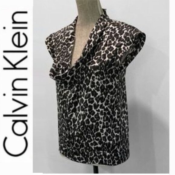 CALVIN Klein Leopard Print Cowl Neck Sleeveless Blouse - Picture 3 of 14